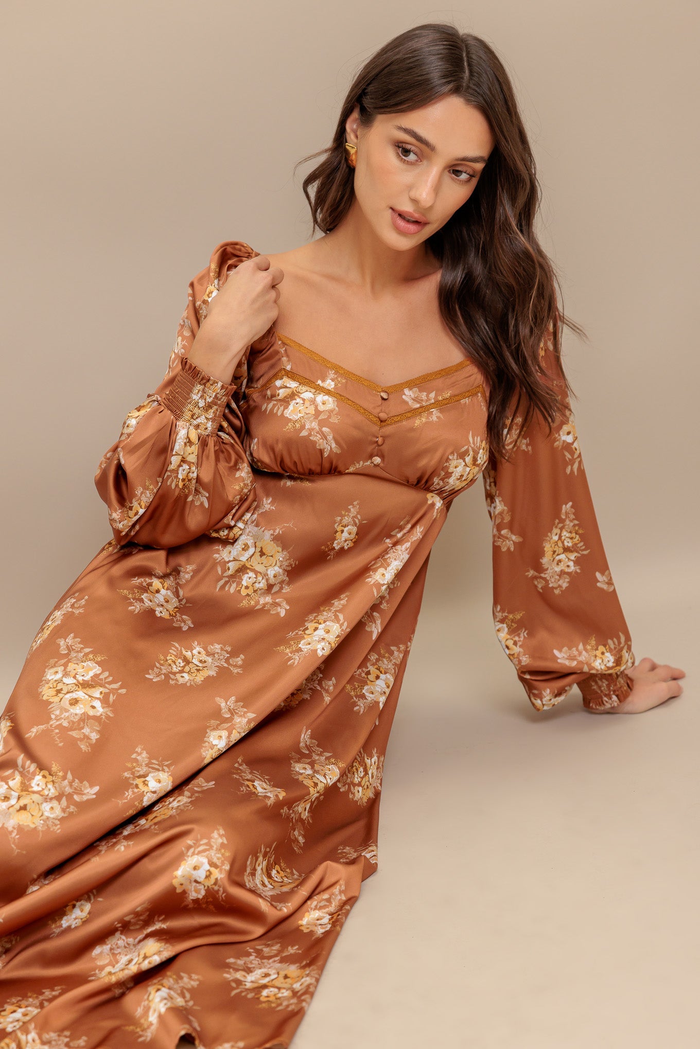 CARAMEL SUNSET WOVEN MIDI DRESS