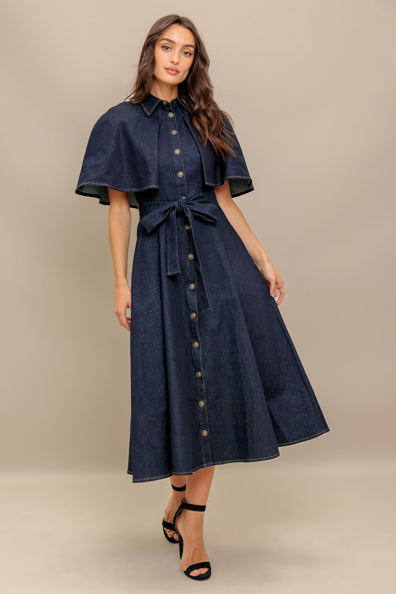 NOSTALGIA COAST DENIM MIDI DRESS