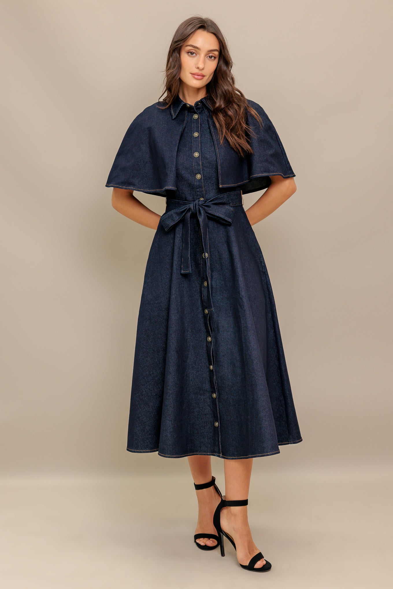 NOSTALGIA COAST DENIM MIDI DRESS