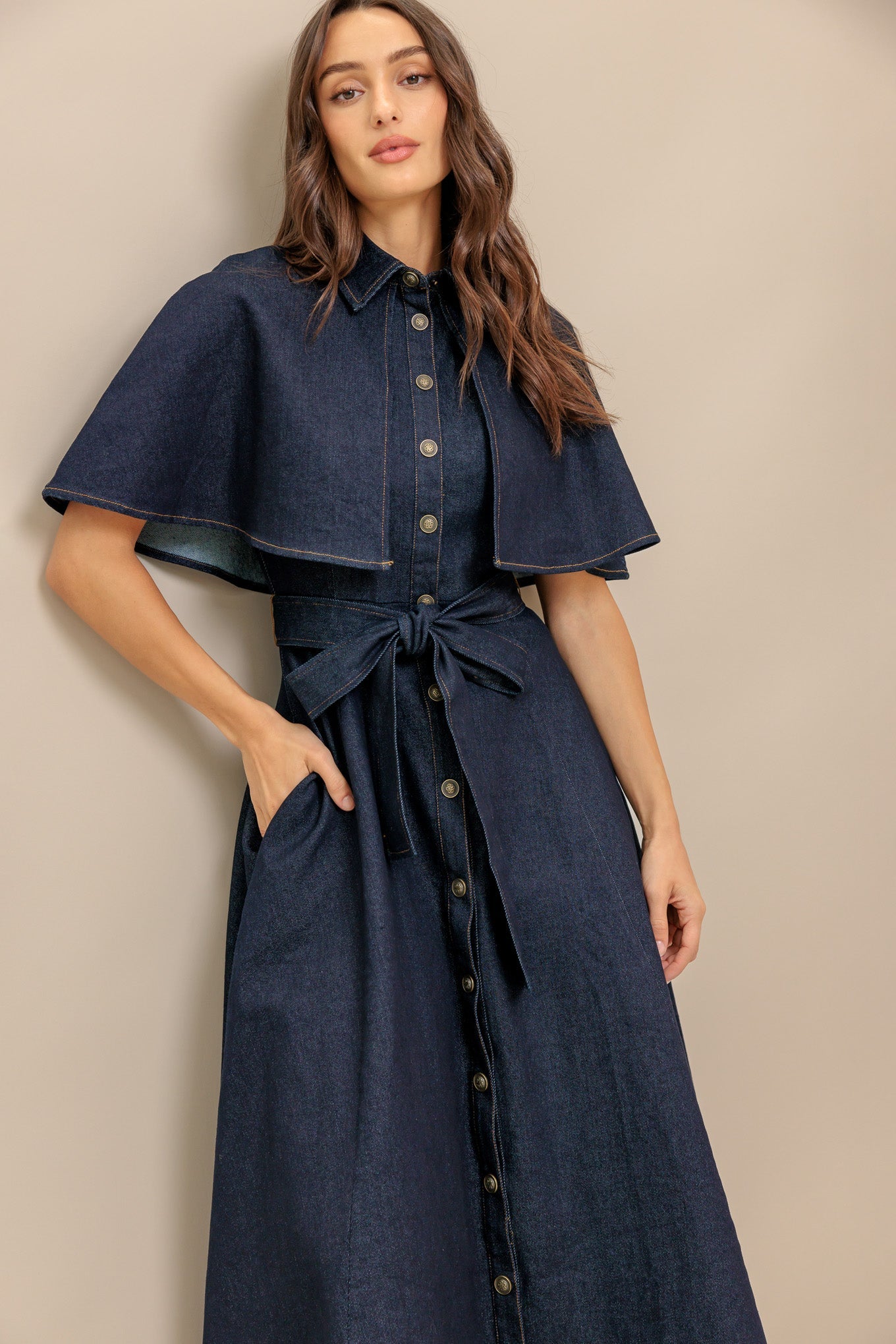 NOSTALGIA COAST DENIM MIDI DRESS