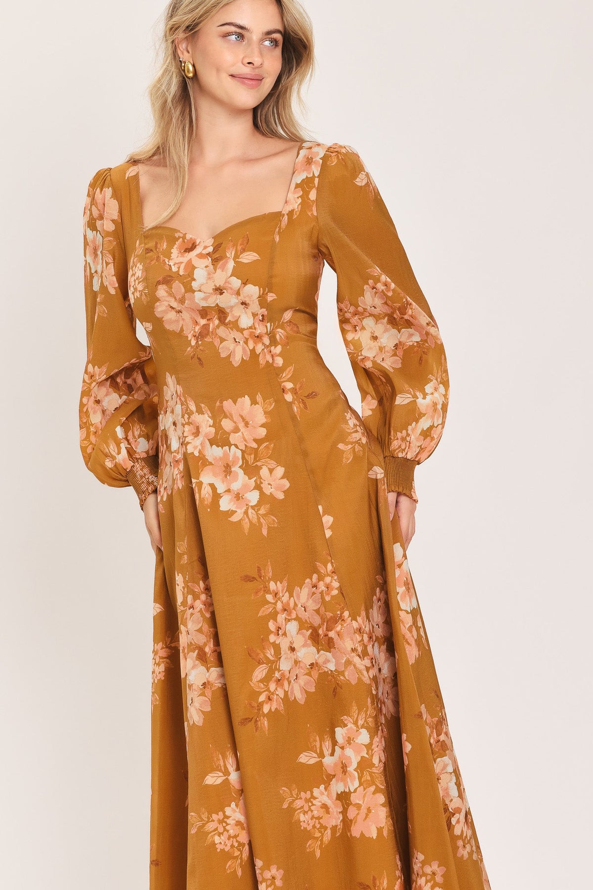 GOLDEN BLOSSOM WOVEN ANKLE DRESS