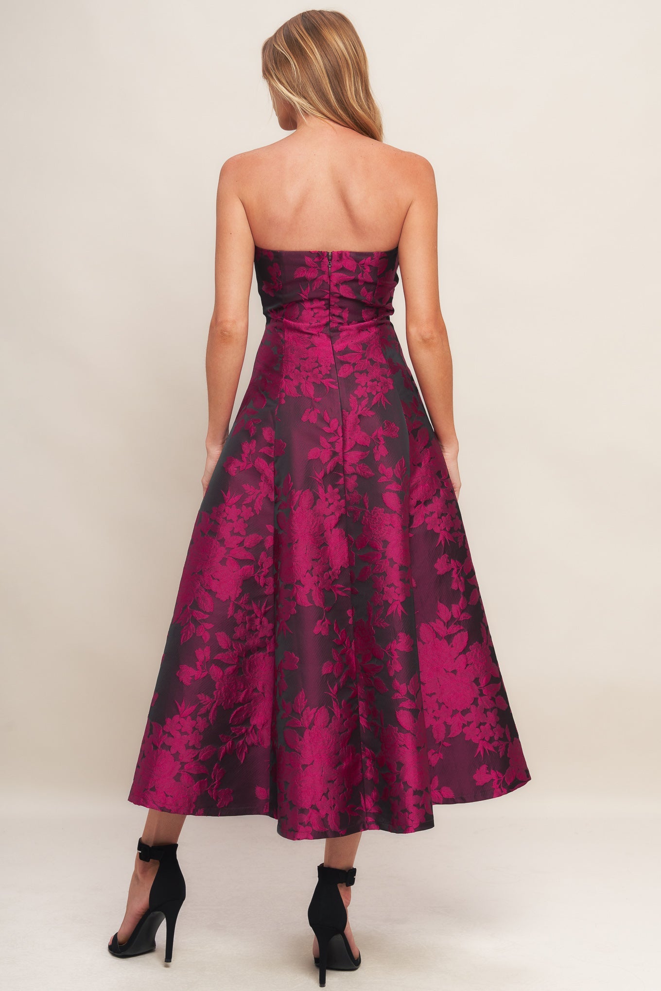 ROSE AFFAIR WOVEN JACQUARD MIDI DRESS