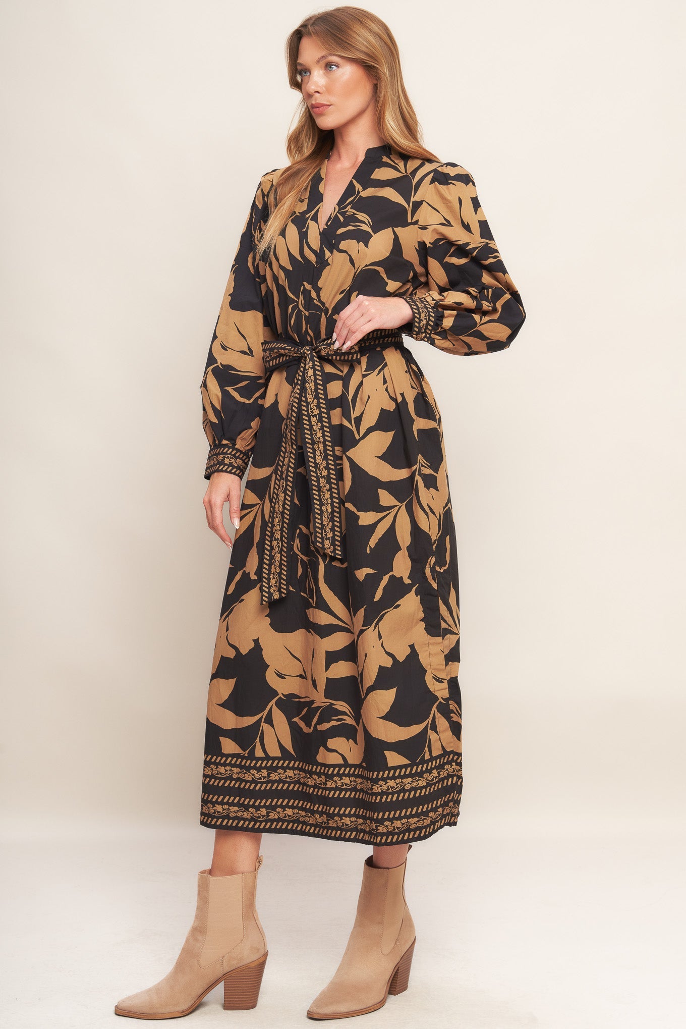 AUTUMN LEAF WOVEN MIDI DRESS