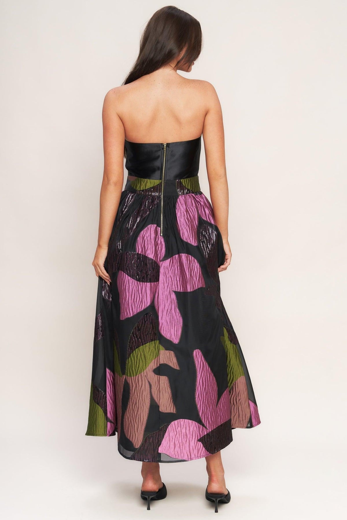 ABSTRACT ROSE WOVEN MIDI DRESS