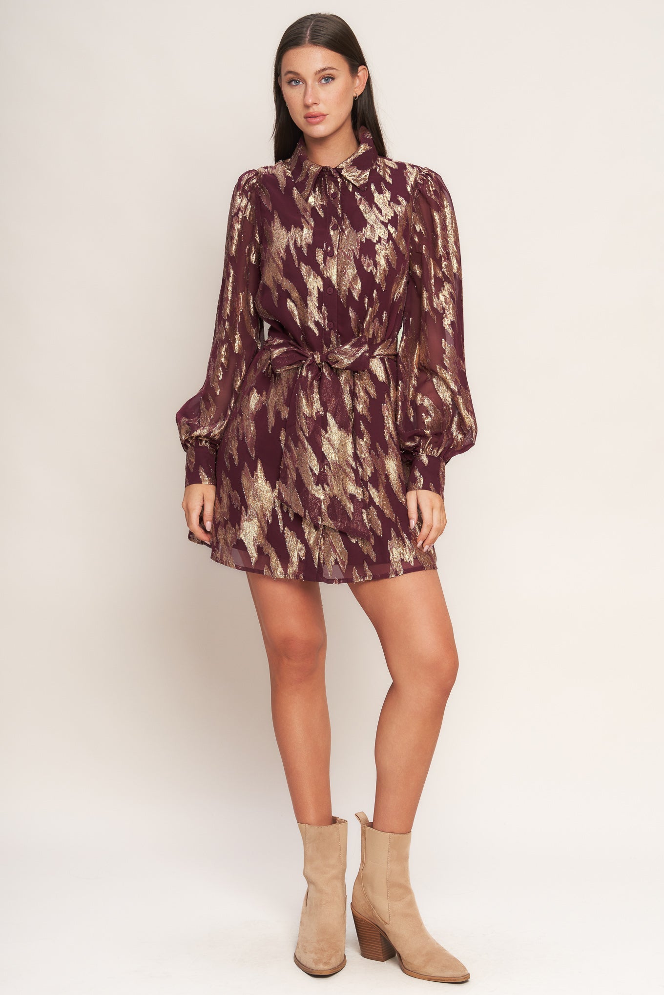 METALLIC MUSE WOVEN MINI DRESS