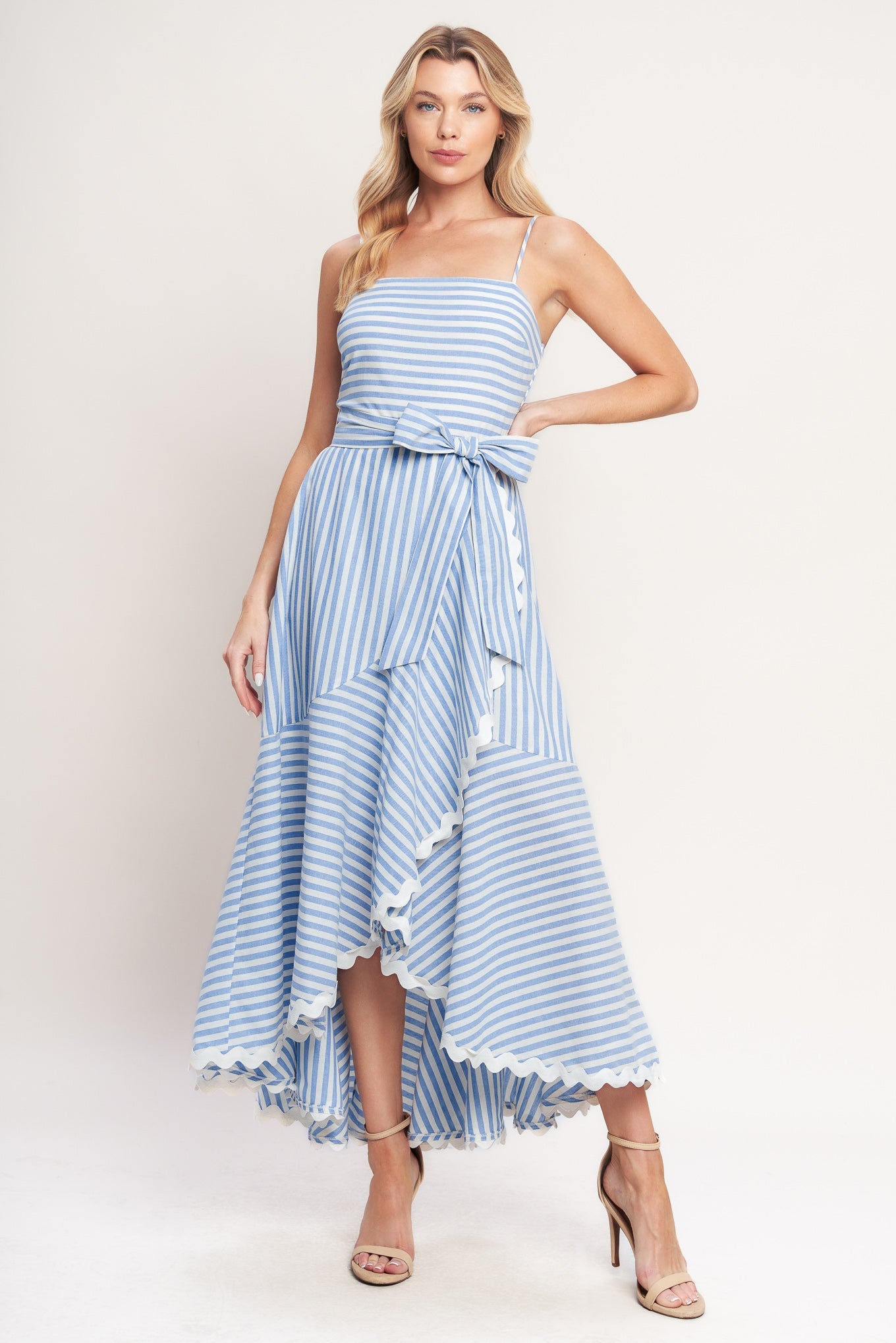 TIED TO YOU STRIPED WOVEN MIDI DRESS