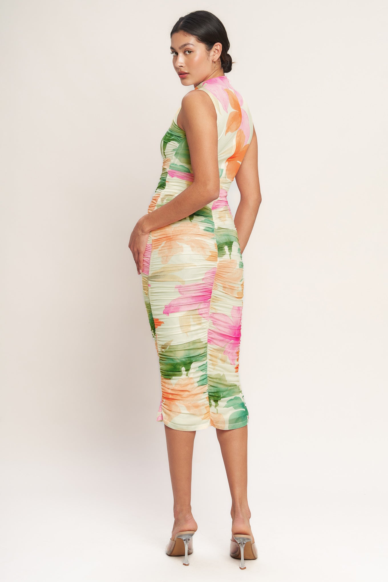 COLORFUL CONFIDENCE POWER MESH MIDI DRESS