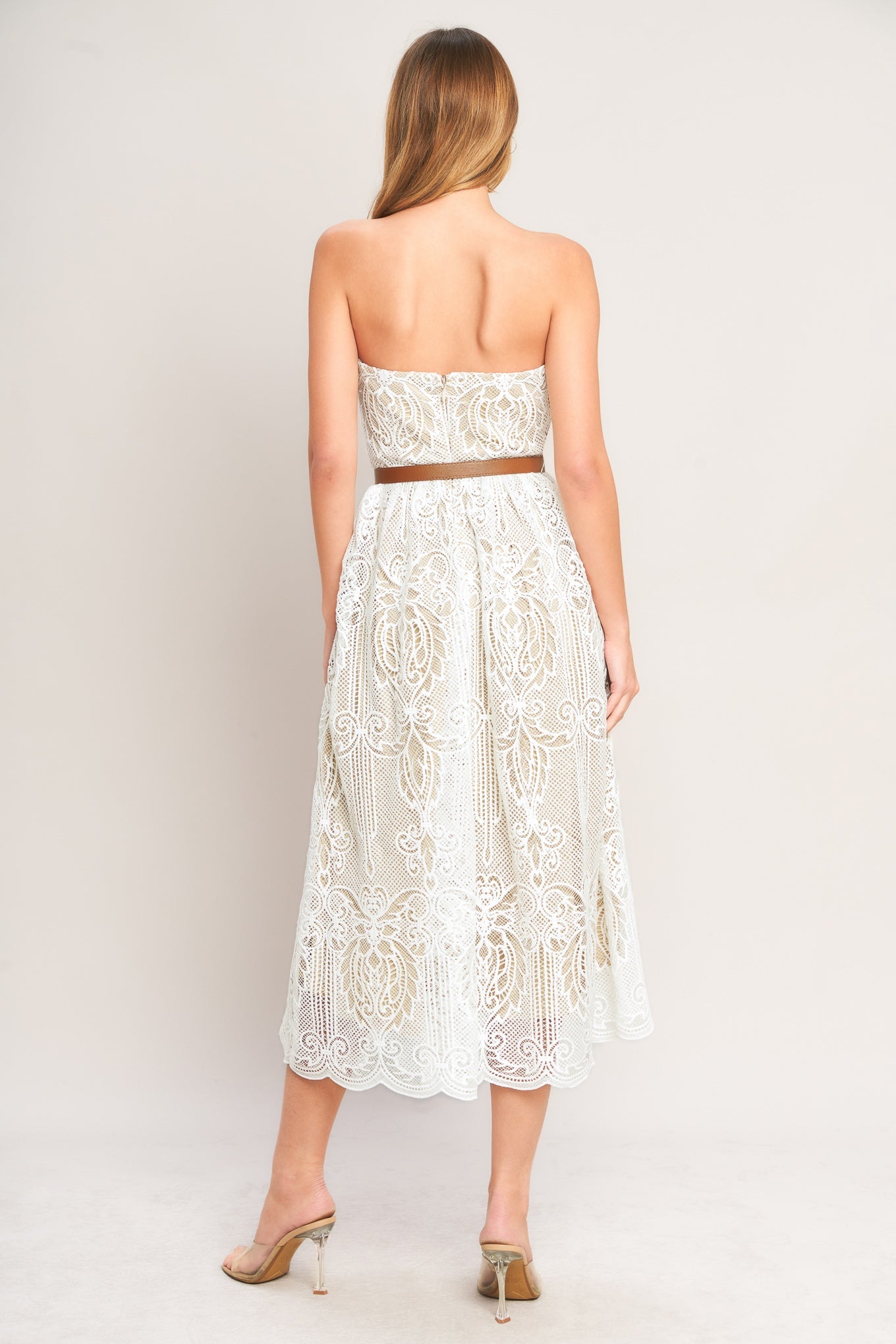 ELEGANT GARDEN WOVEN LACE MIDI DRESS
