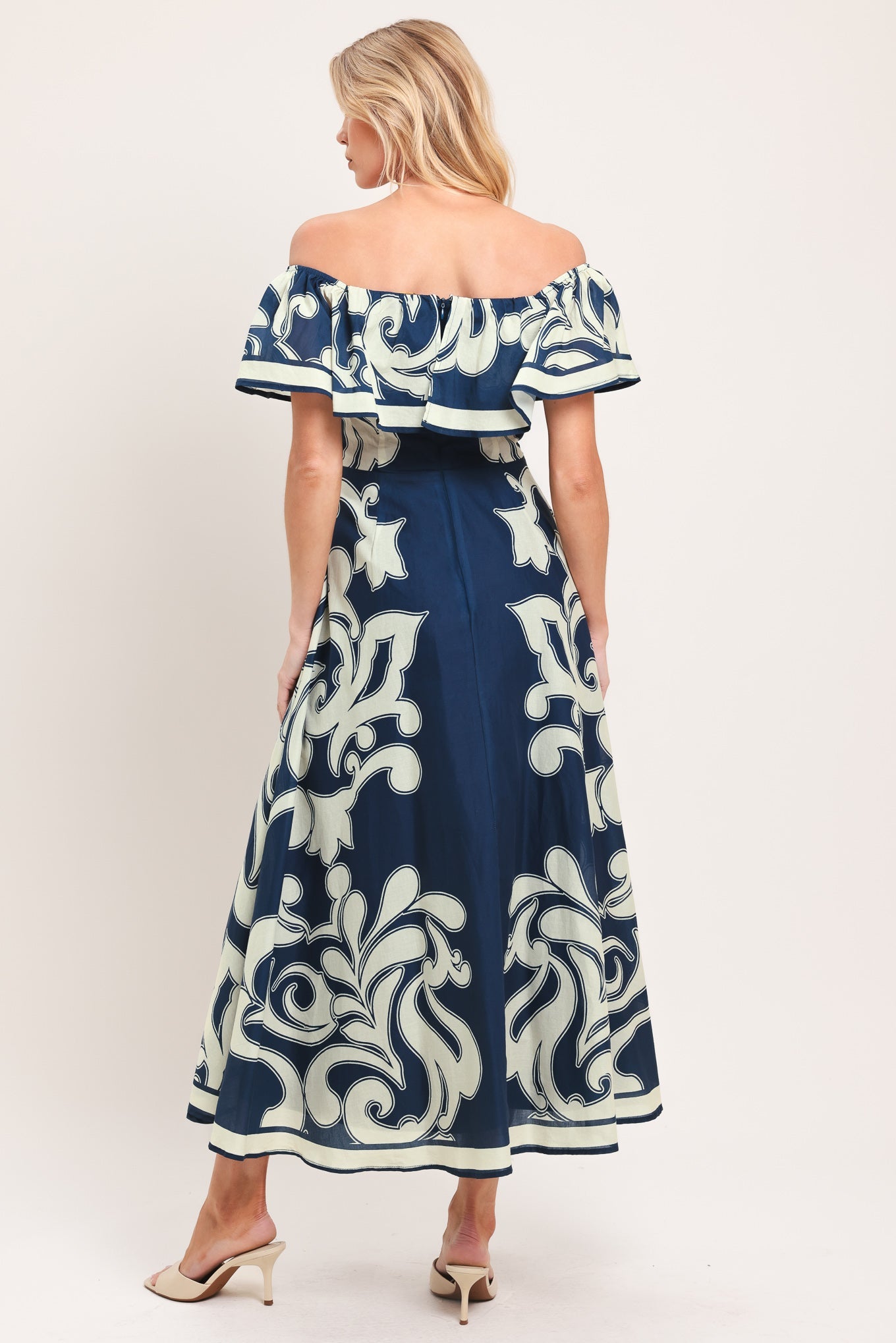 BLUE MAJOLICA WOVEN MIDI DRESS