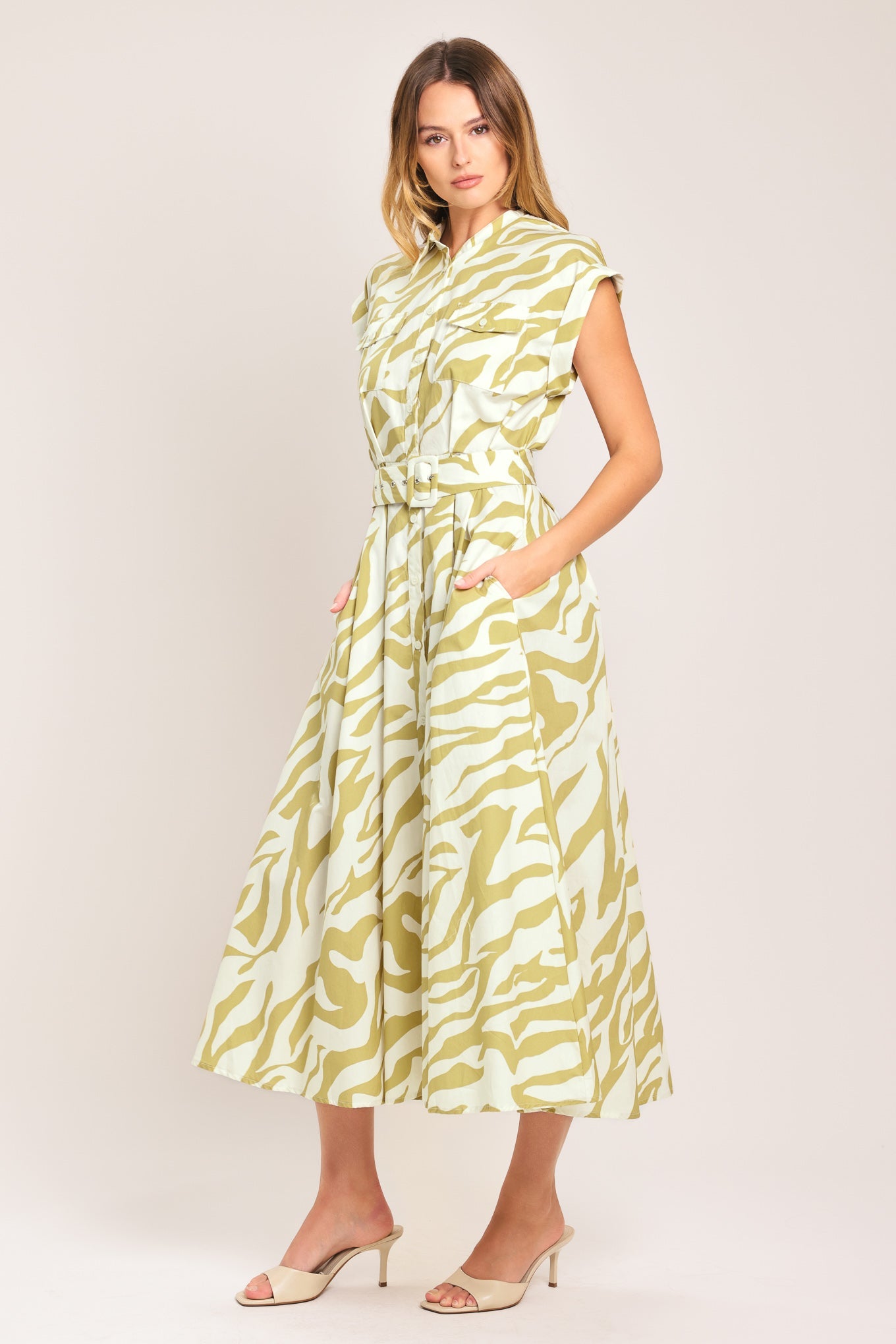 SOFT ZEBRA WOVEN MIDI SHIRT DRESS