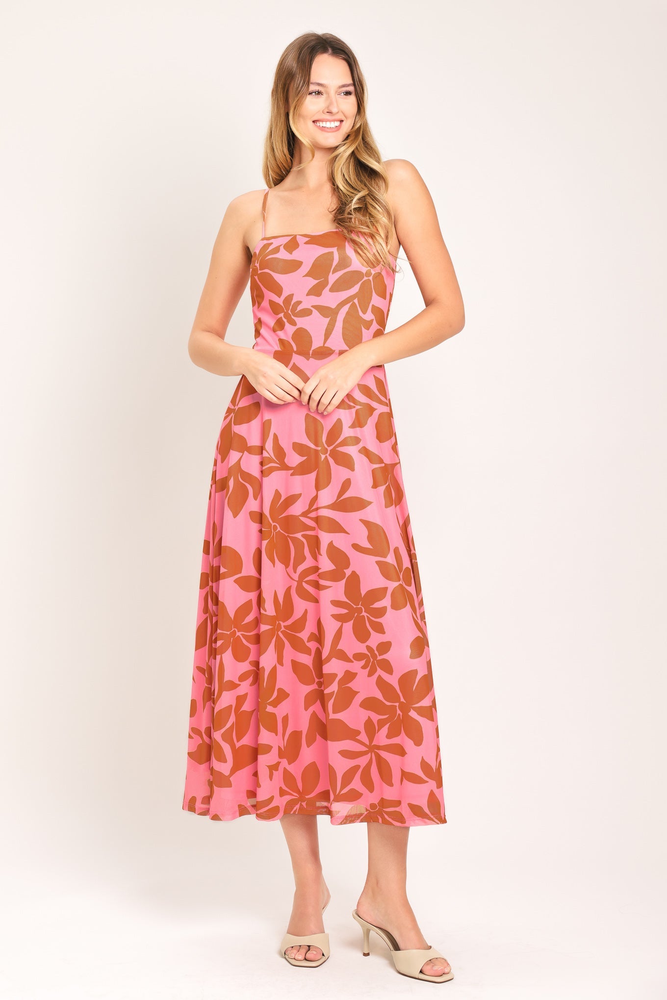 ROSY HAVEN POWER MESH MIDI DRESS