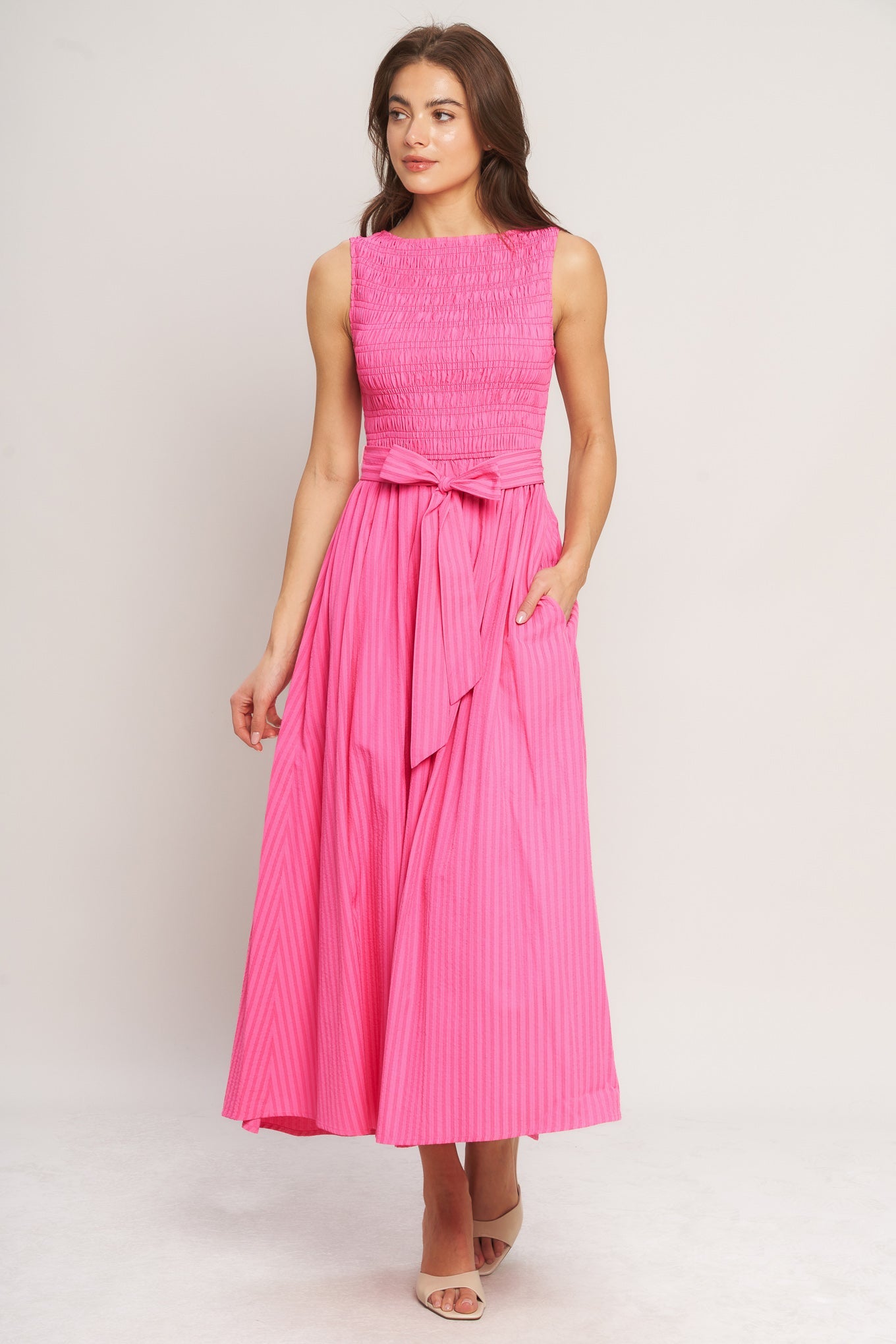 PINK RADIANCE WOVEN MIDI DRESS