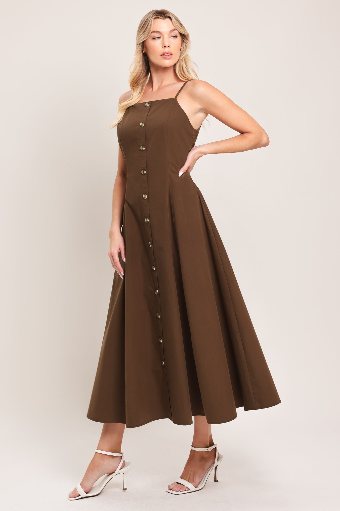 EARTHY GRACE WOVEN MIDI DRESS