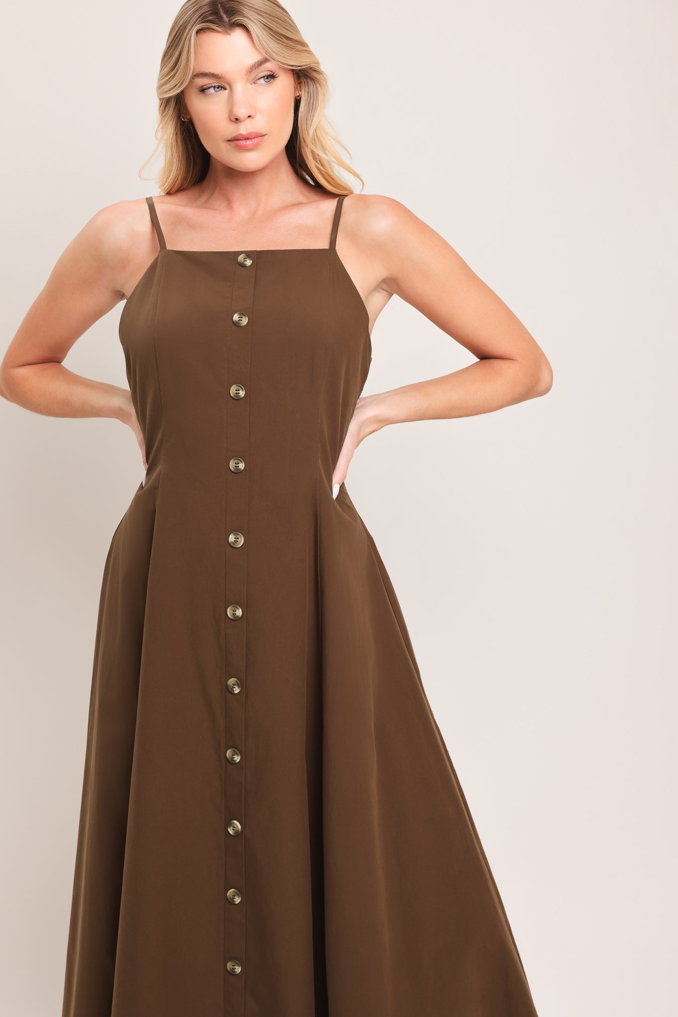 EARTHY GRACE WOVEN MIDI DRESS