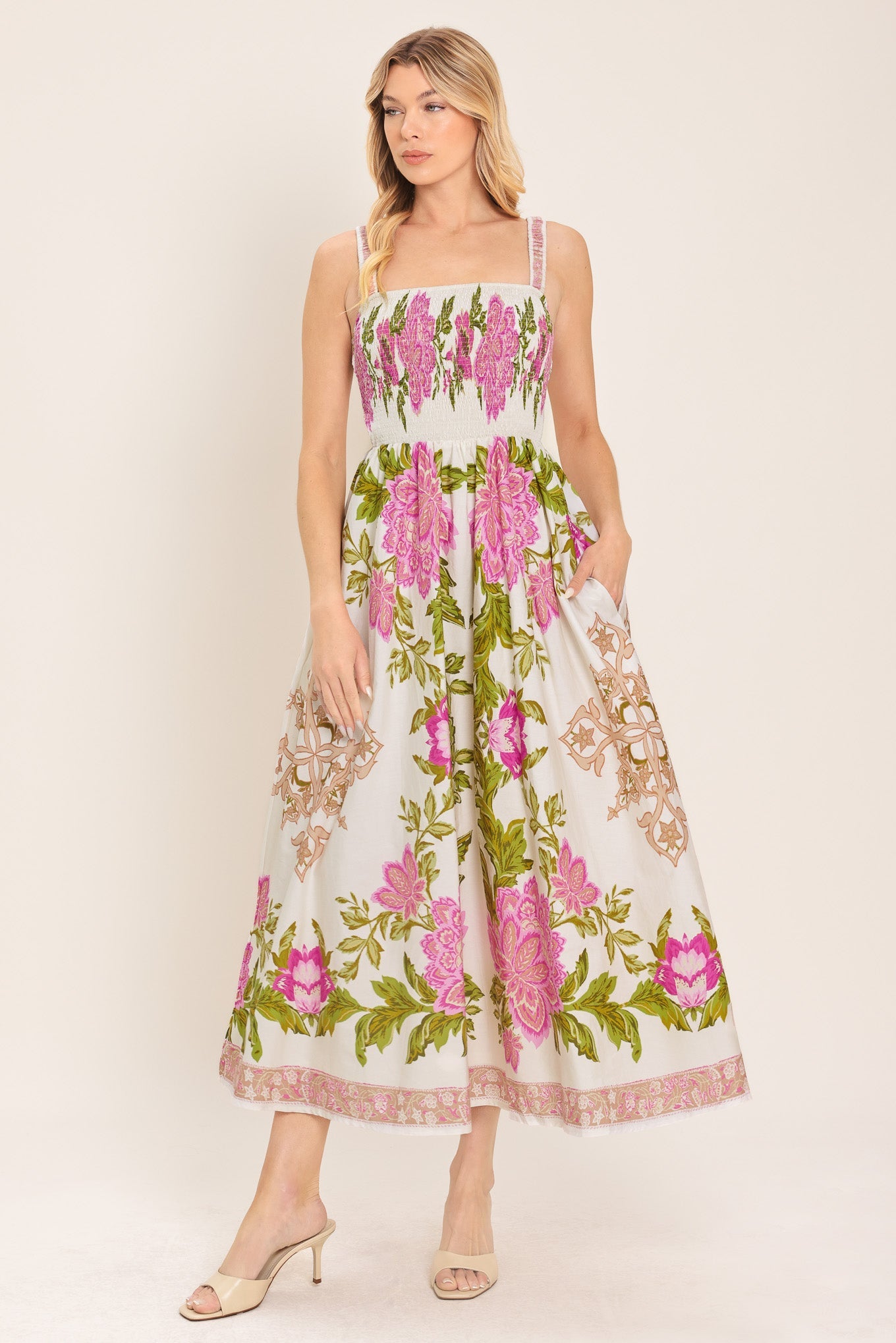 SPRINGTIME IN PARIS WOVEN MIDI DRESS