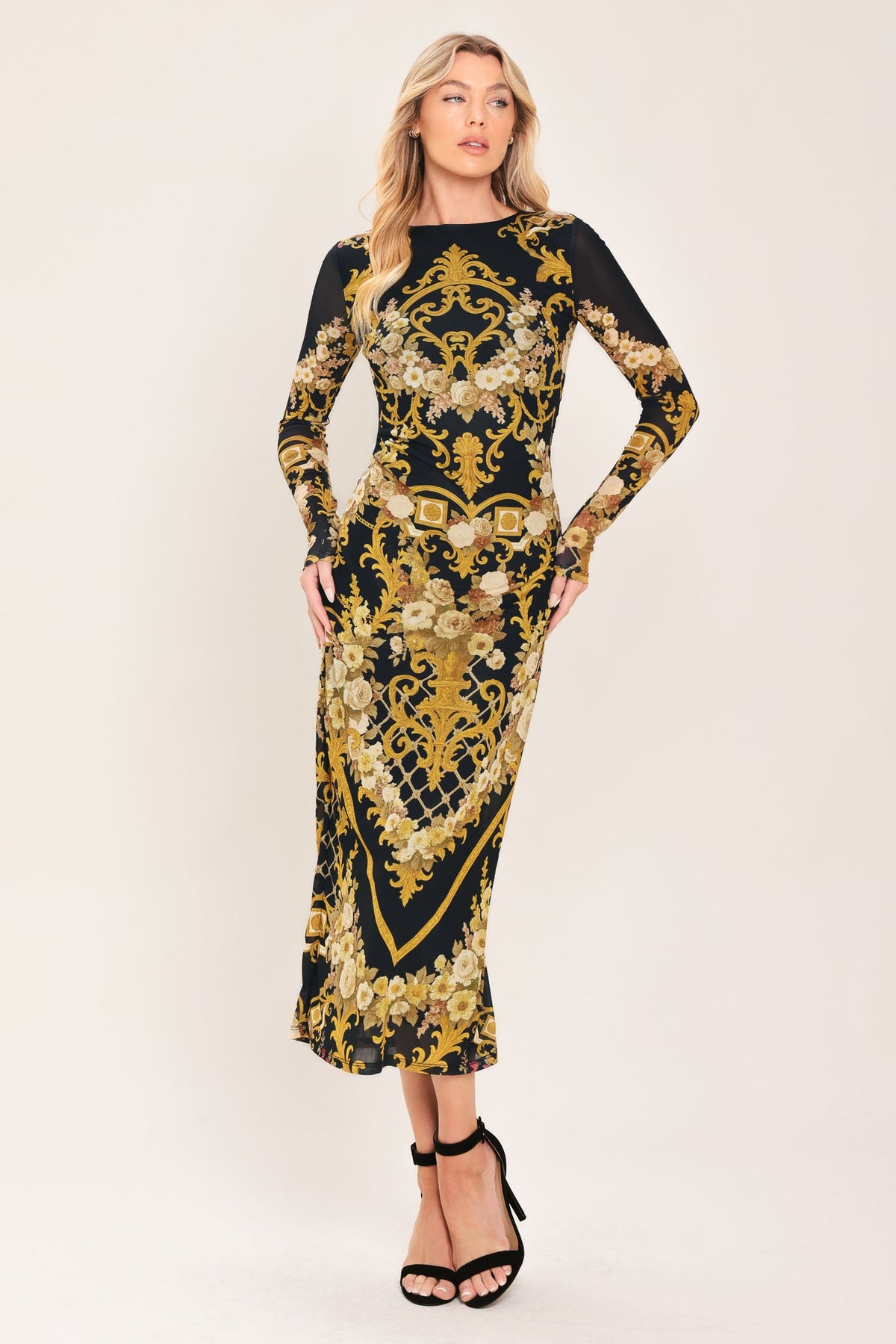 mesh midi dress Baroque Rose Power May be worn with ORIGINAL MAGENTA CUT OUT cl~north-bottom-in-black-indigo Color:Peacock Green Style