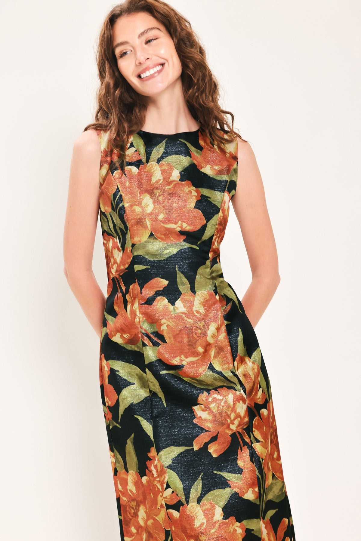 STARRY NOIR BLACK METALLIC TEXTURED COLUMN DRESS