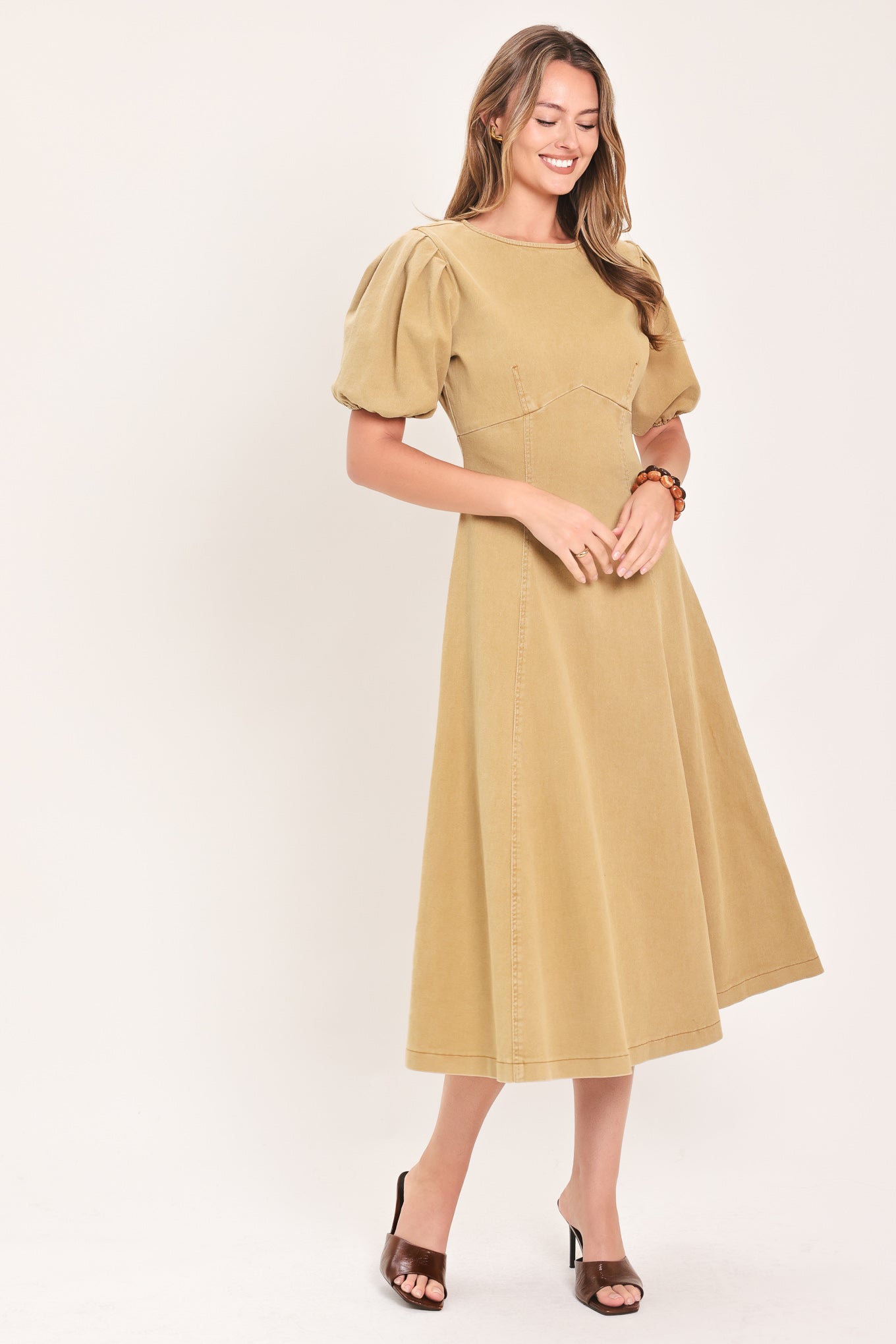 OCHRE COTTAGE POISE WOVEN MIDI DRESS