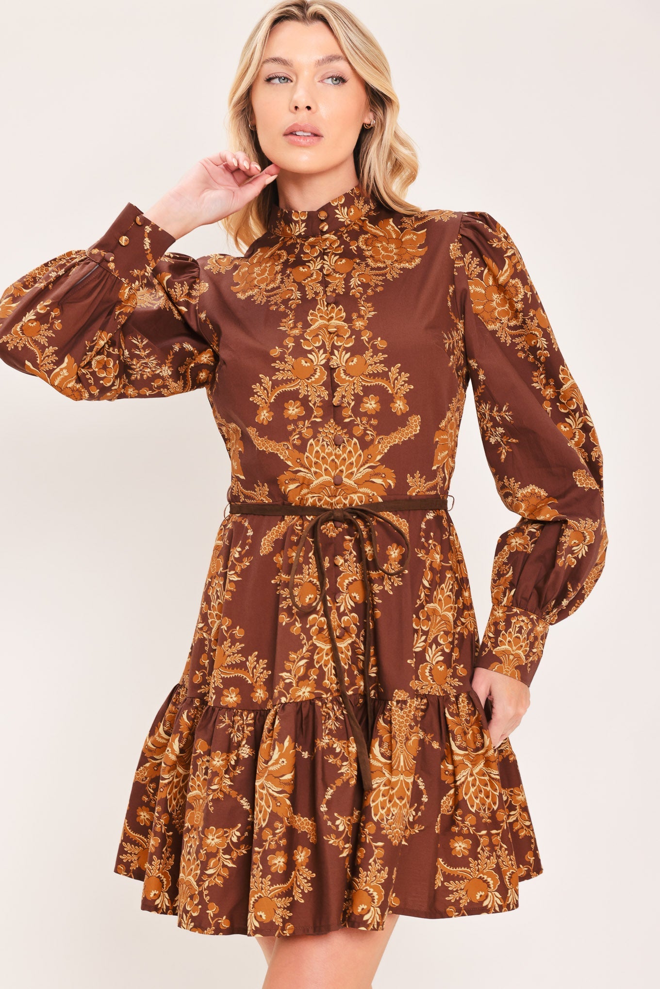 AUTUMN DAMASK SWAY WOVEN MINI DRESS