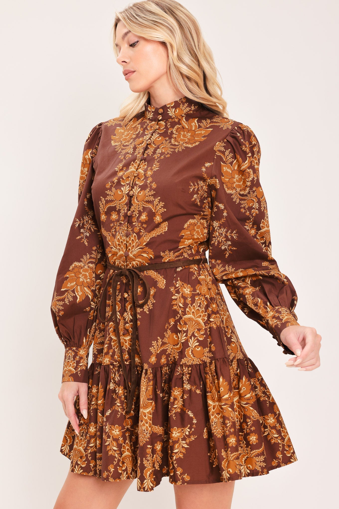 AUTUMN DAMASK SWAY WOVEN MINI DRESS