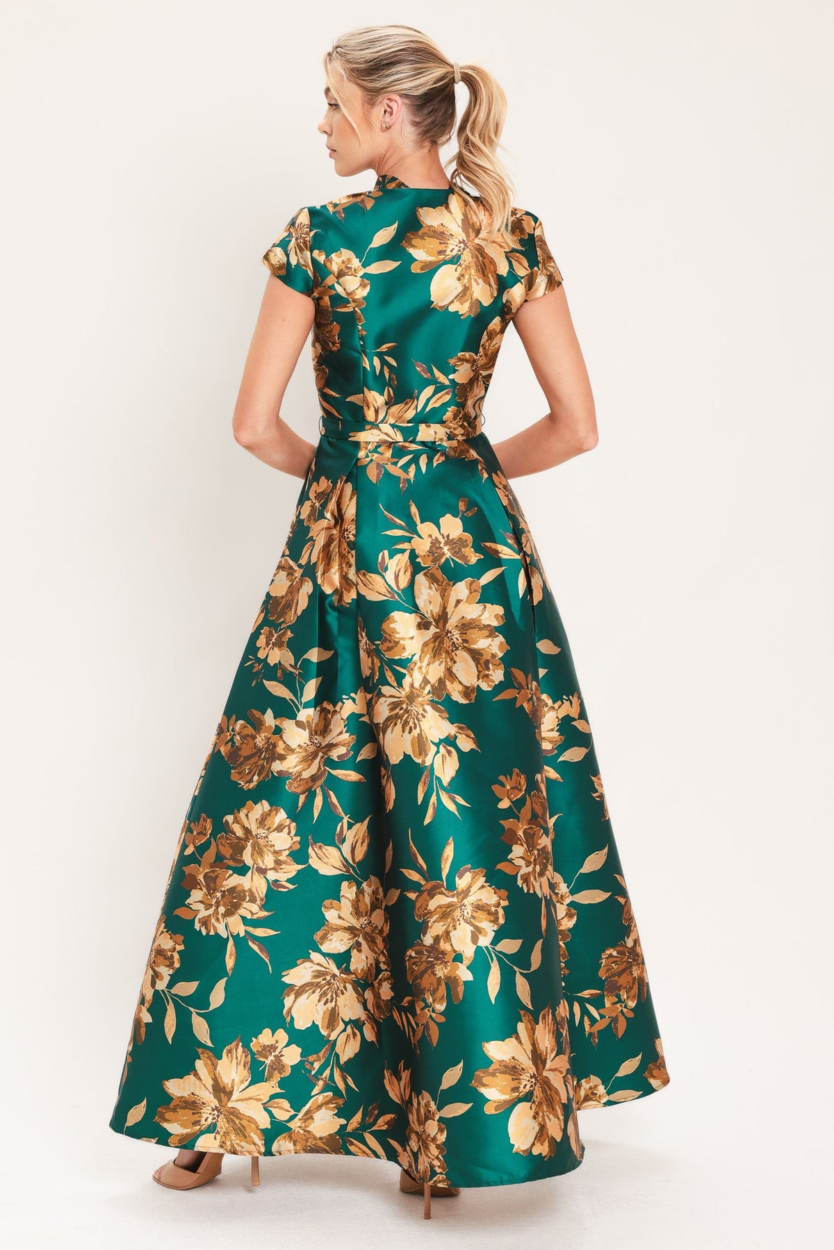 EMERALD GOLDEN BLOOM WOVEN MAXI DRESS