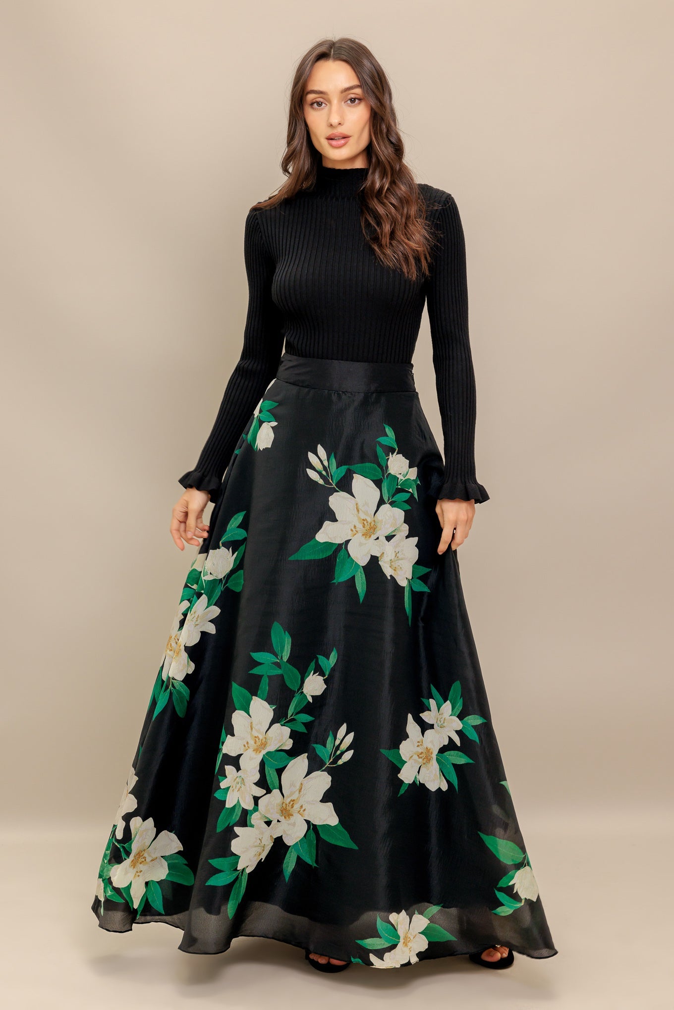 ELEGANT WILDFLOWER WOVEN MAXI SKIRT
