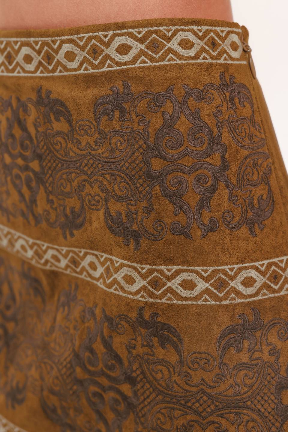 BRONZED TAPESTRY WHIM FAUX SUEDE SKIRT