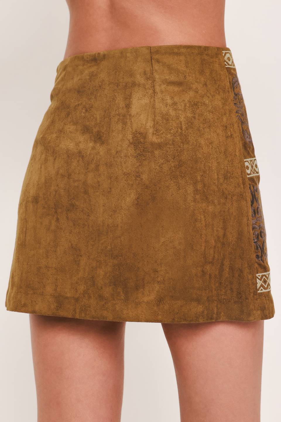 BRONZED TAPESTRY WHIM FAUX SUEDE SKIRT