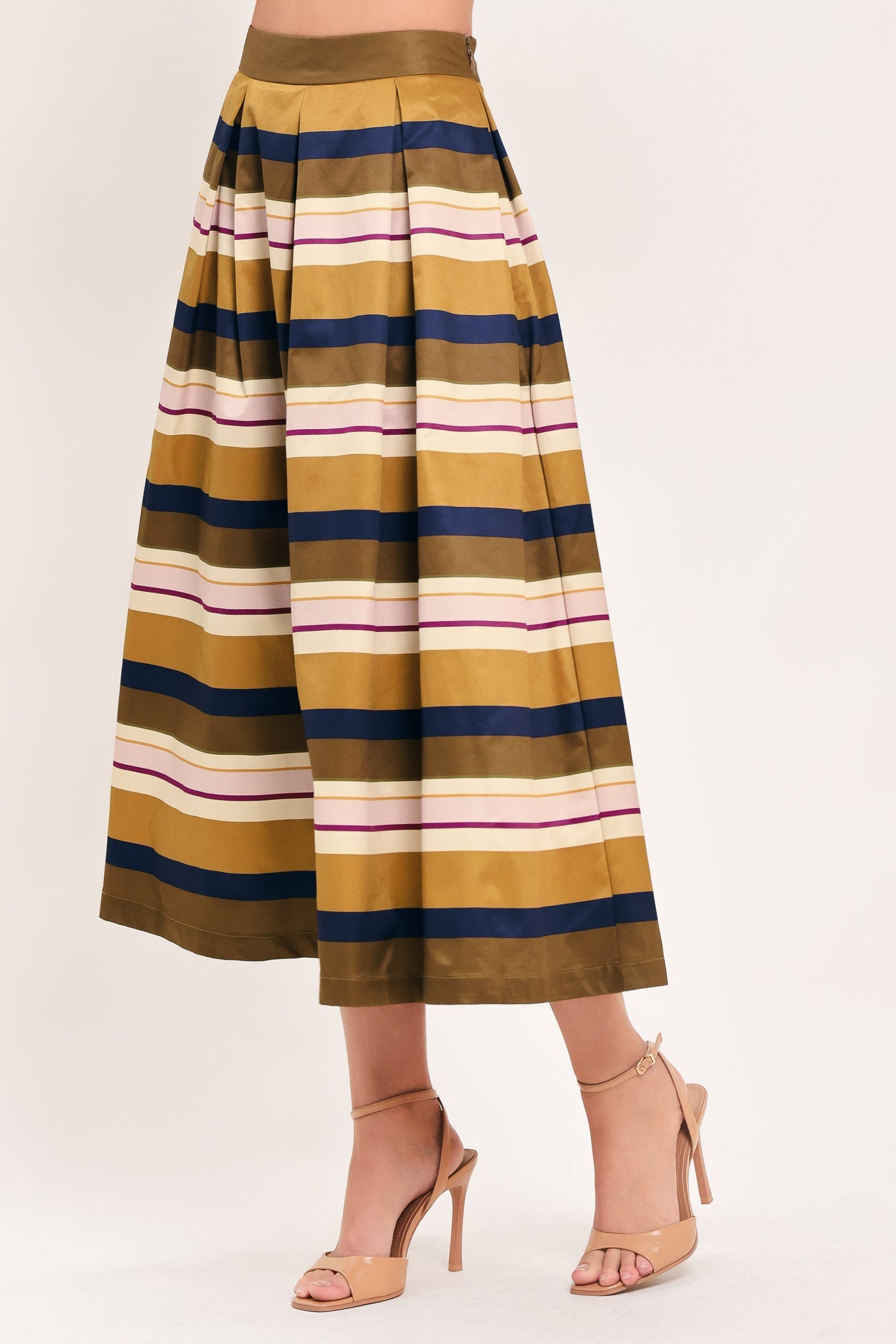SAFFRON STRIPE WHISPER WOVEN FULL MIDI SKIRT