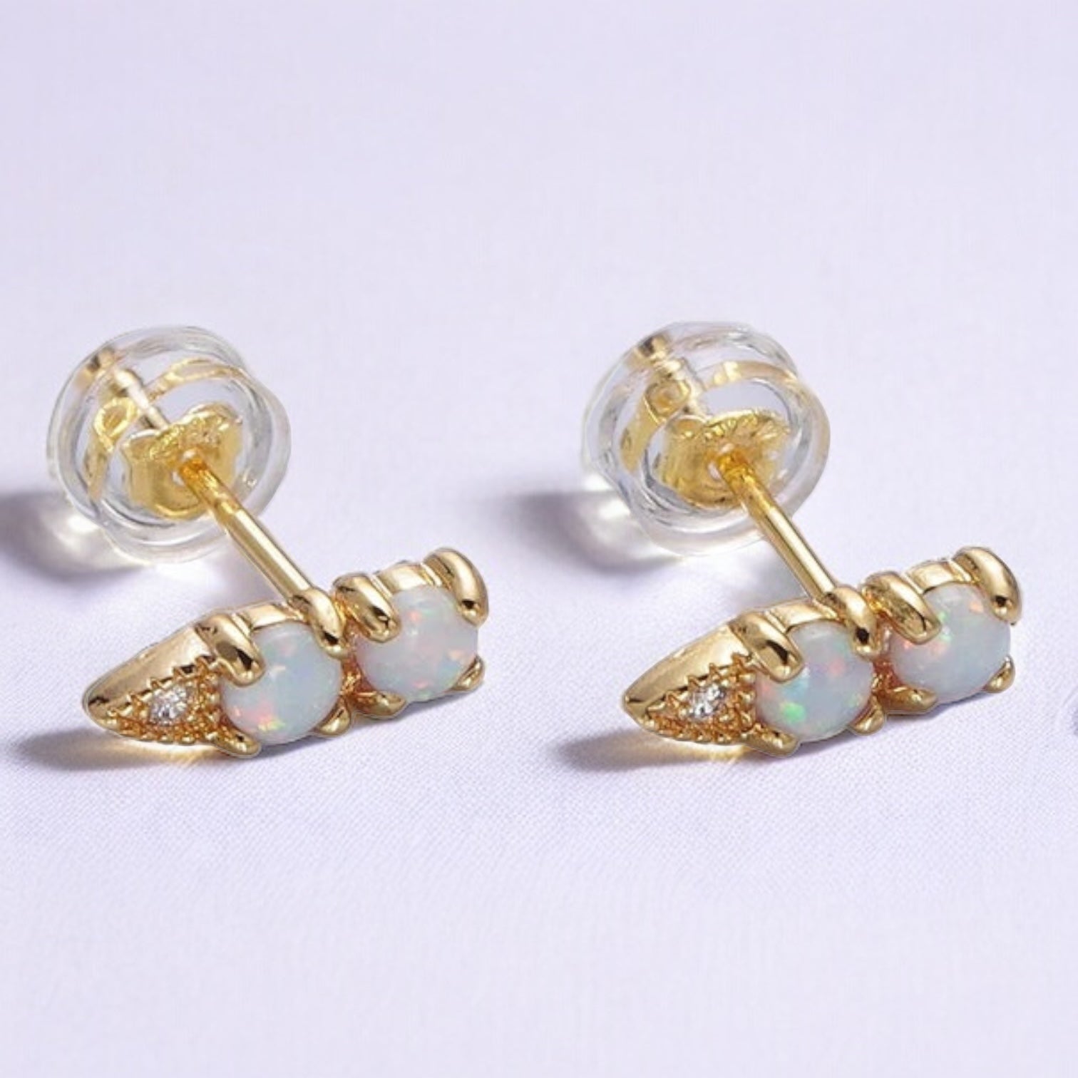 24K Gold Filled White Opal Arrow Stud Earrings
