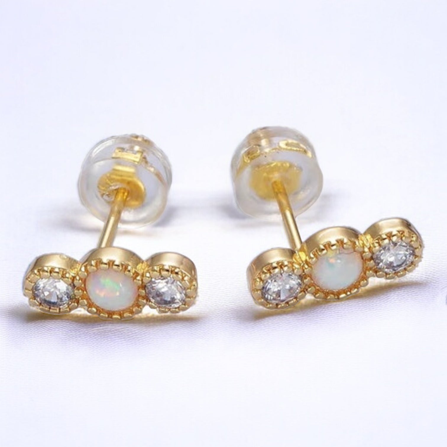 14K Gold Filled White Opal Stud Earrings
