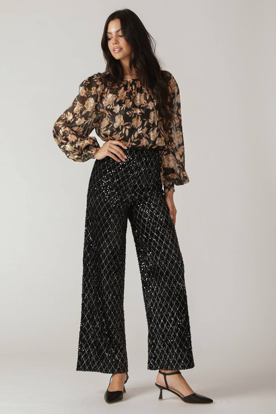 MIDNIGHT DISCO BLACK SEQUIN WIDE-LEG PANTS