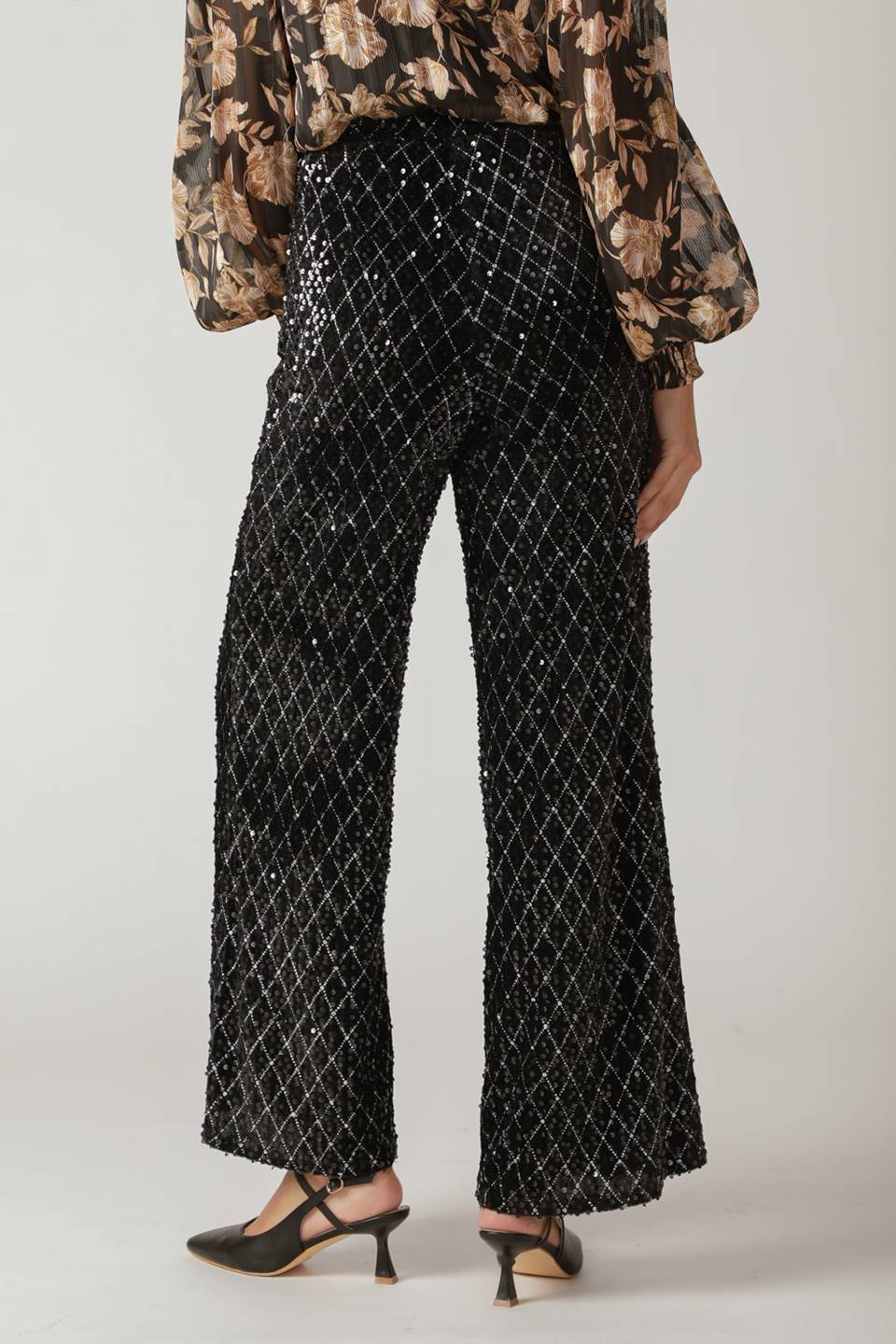MIDNIGHT DISCO BLACK SEQUIN WIDE-LEG PANTS