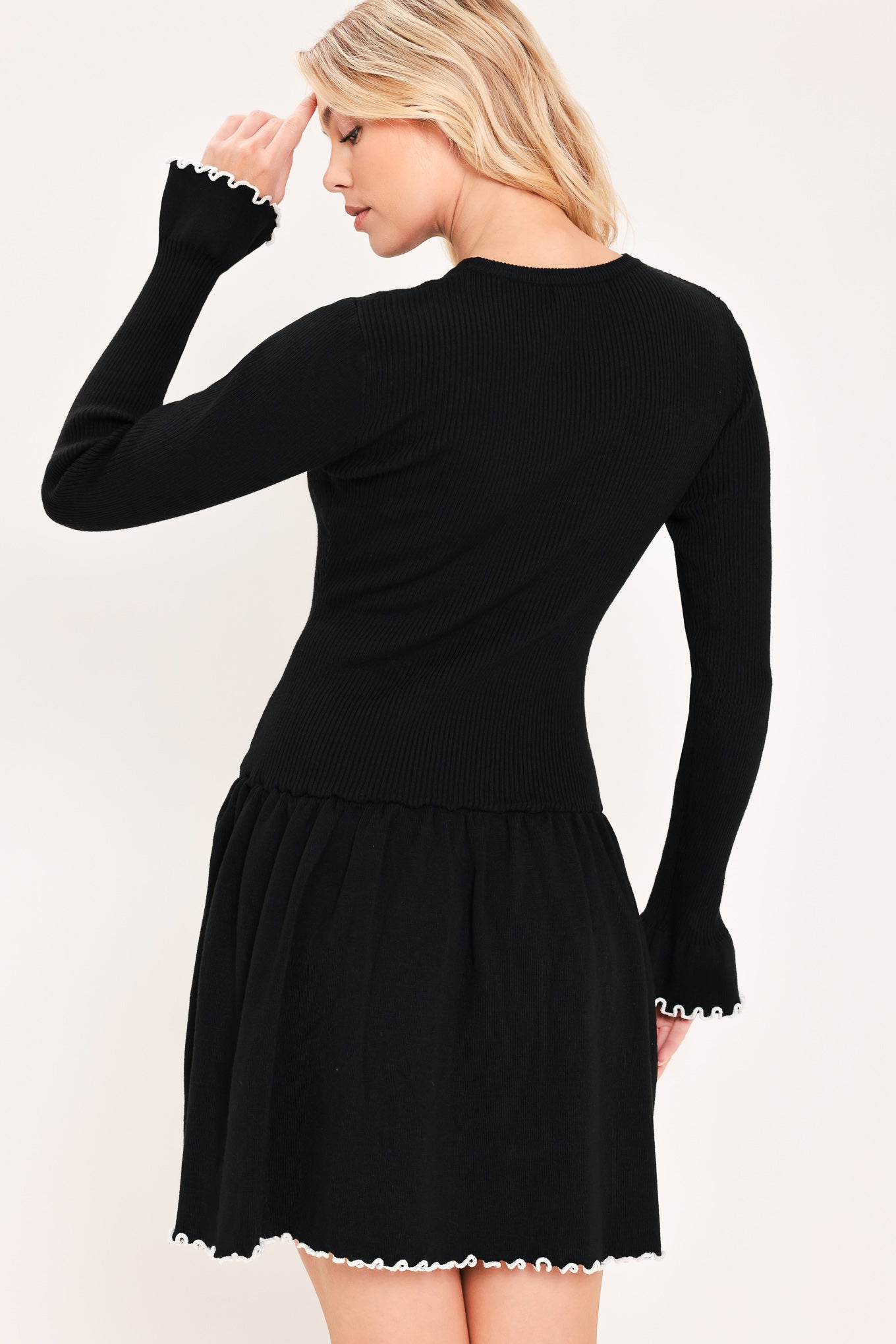 NOIR TRIM SWEETHEART SWEATER MINI DRESS