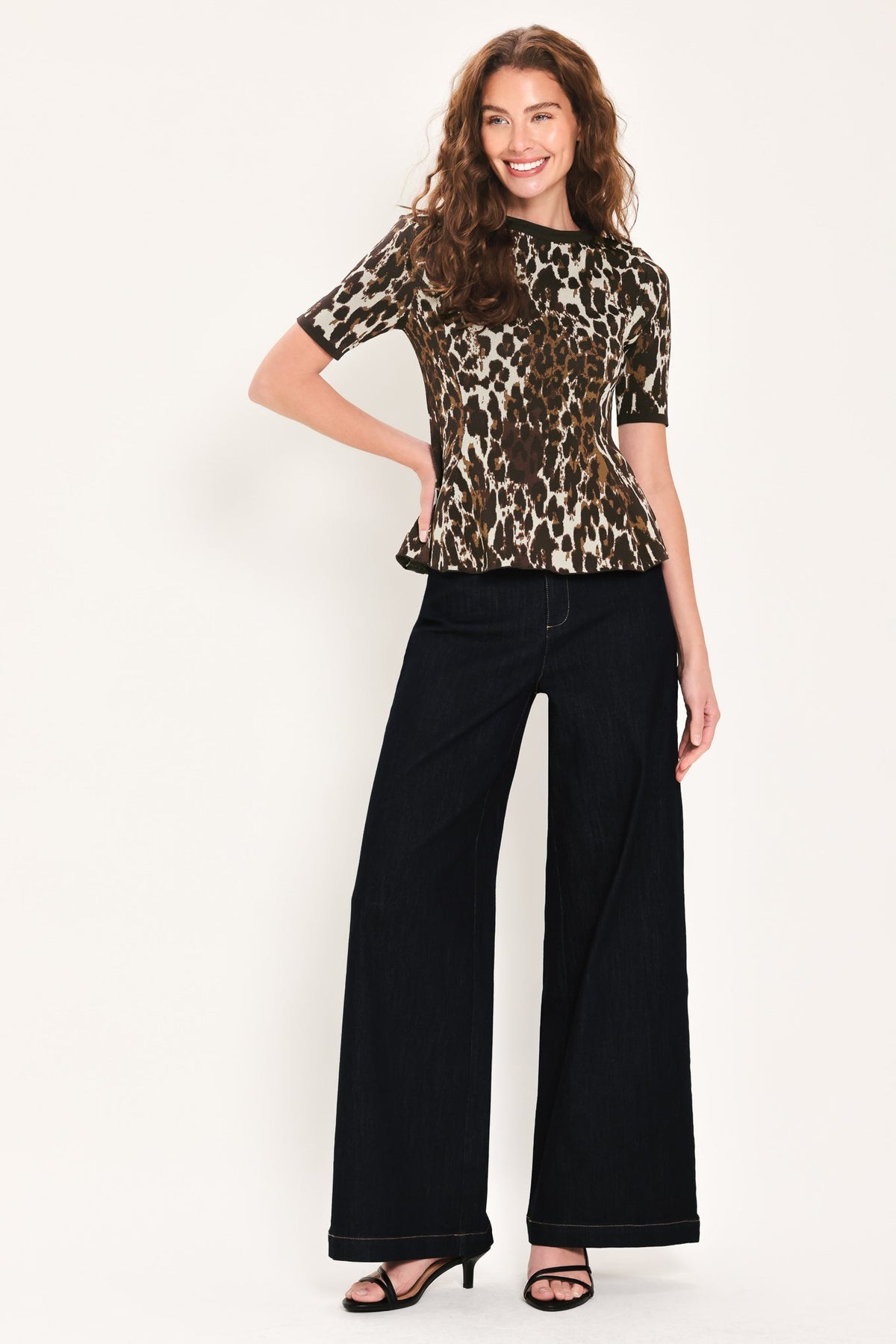 WILDLY POLISHED LEOPARD PEPLUM SWEATER TOP