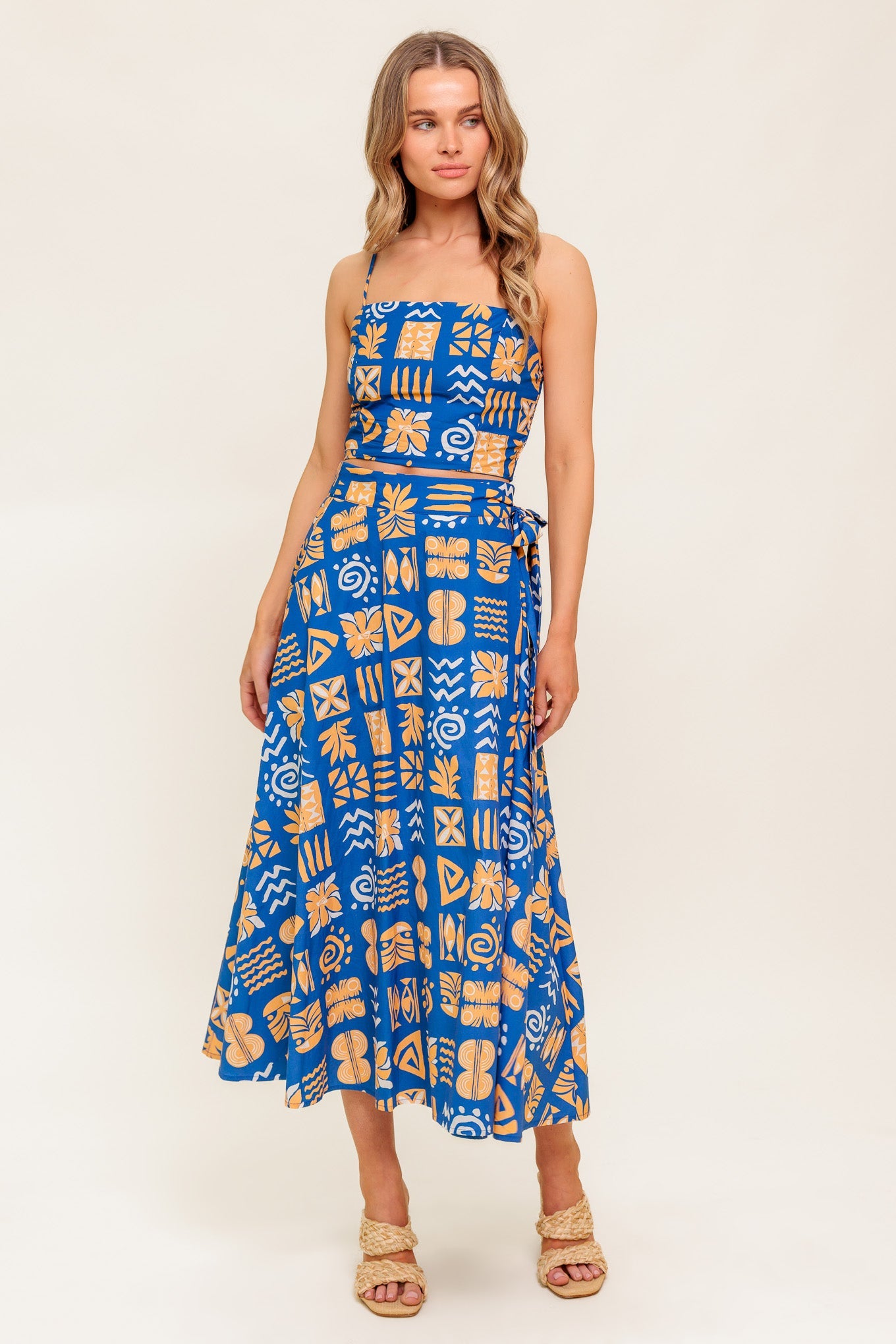 DEWDROP SILENCE WOVEN TOP AND SKIRT SET