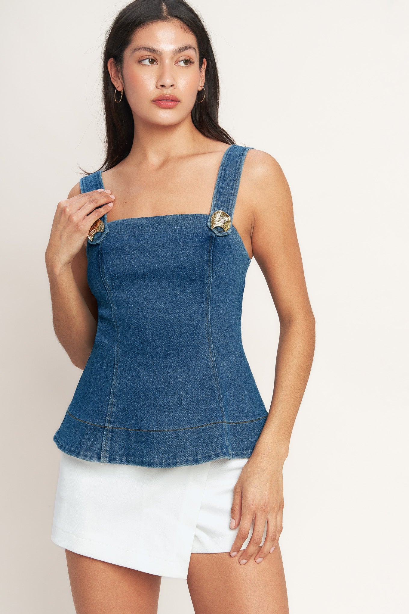 SWEET DENIM PEPLUM TOP