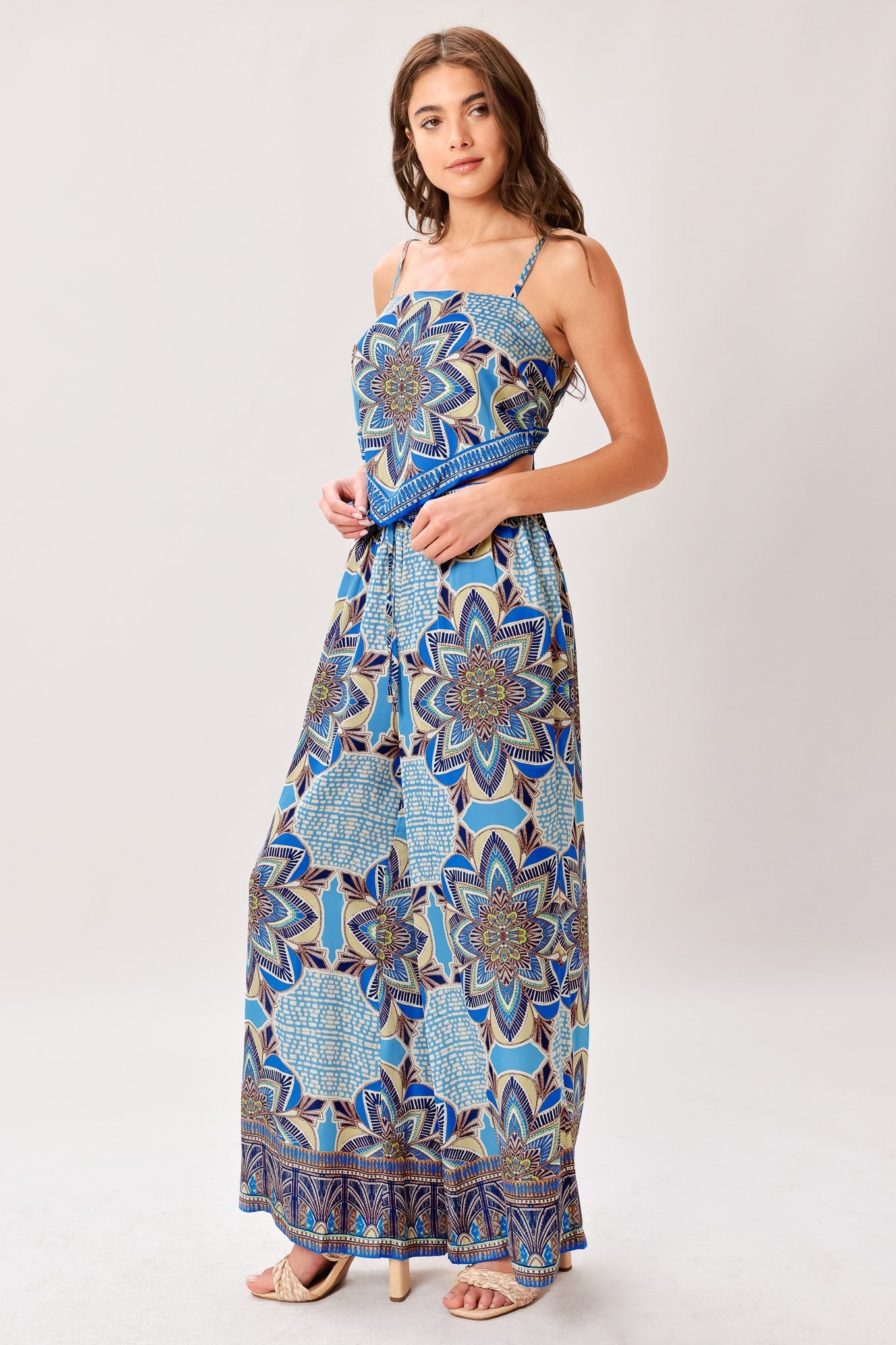 AZURE MANDALA WOVEN SCARF TOP AND PANT SET