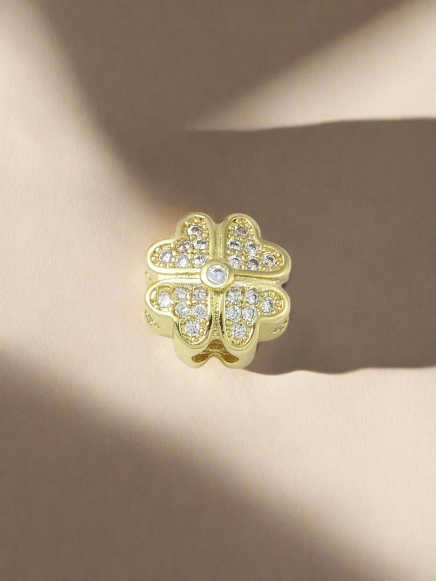 Micro Pave Clear CZ Four Leaf Clover Threader Charm