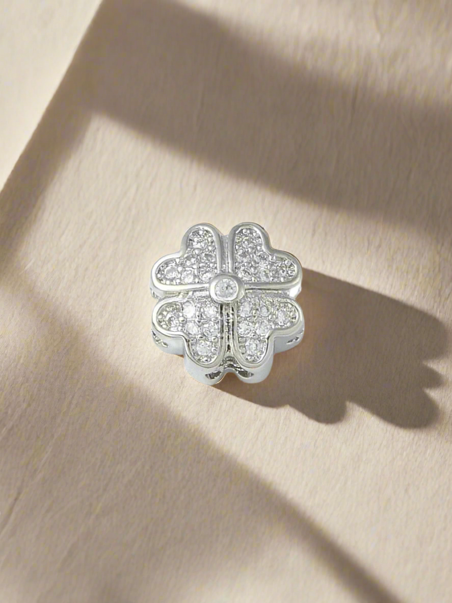 Micro Pave Clear CZ Four Leaf Clover Threader Charm