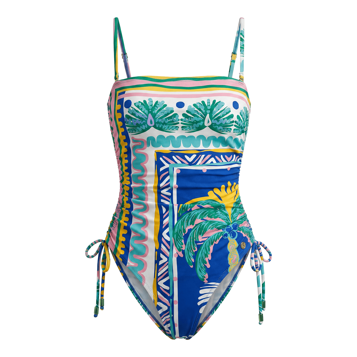 Ruched Side Swimsuit Blue Palm