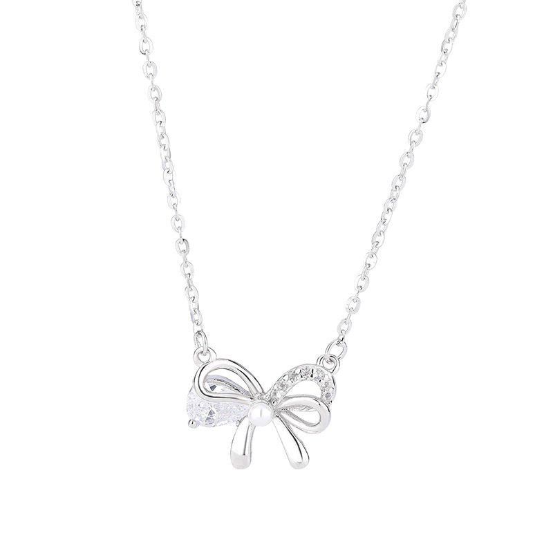 1.0m 2026 New Titanium Steel Bow Necklace For Women, Light Luxury Niche Design Pendant Collarbone Chain With A High-end Feel