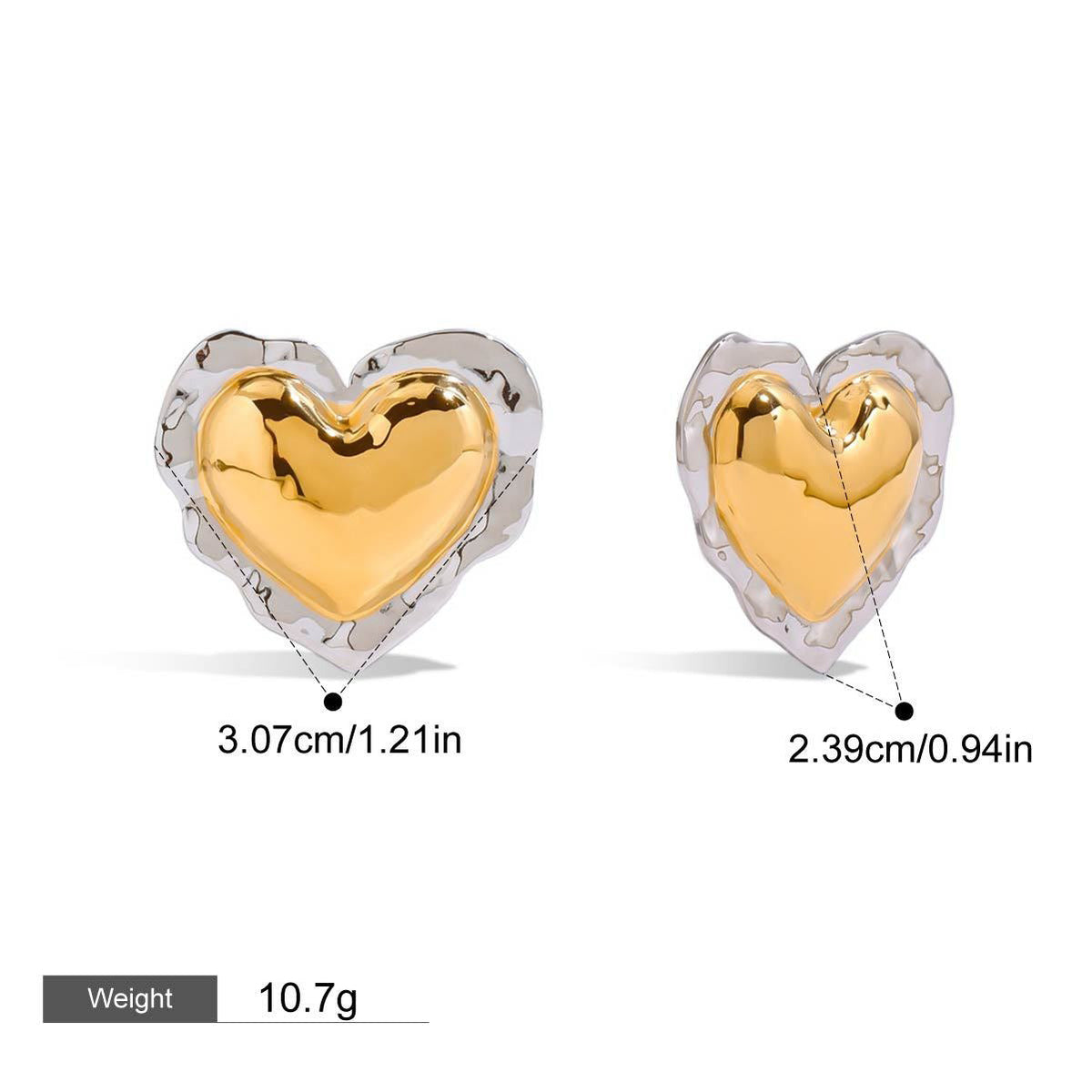 18K gold heart-shaped earrings and ring set with textured design