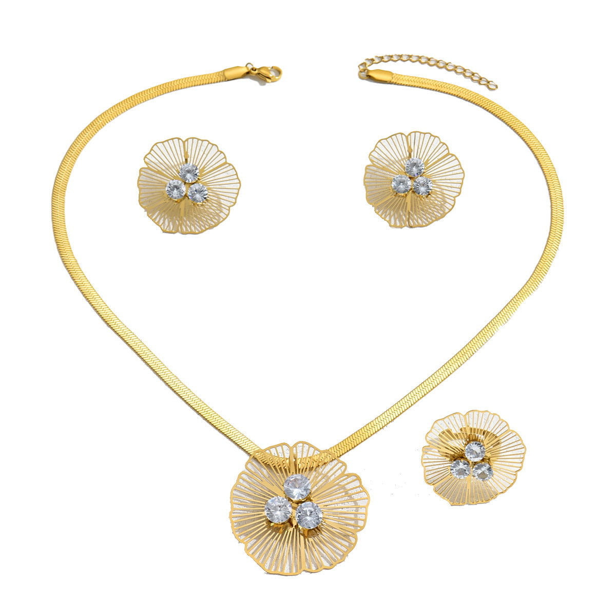 Korean Style Korean Style Fresh Sweet Women's Earrings Necklace Suit Distinctive Flower Exaggerated Design Finger Ring Jewelry