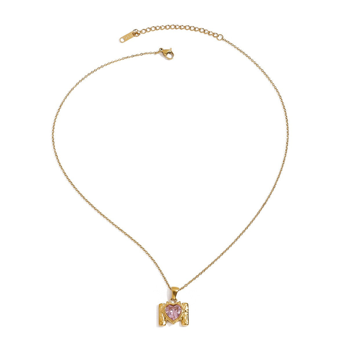 18K gold letter "M" inlaid with heart-shaped gemstone, exquisite and unique necklace