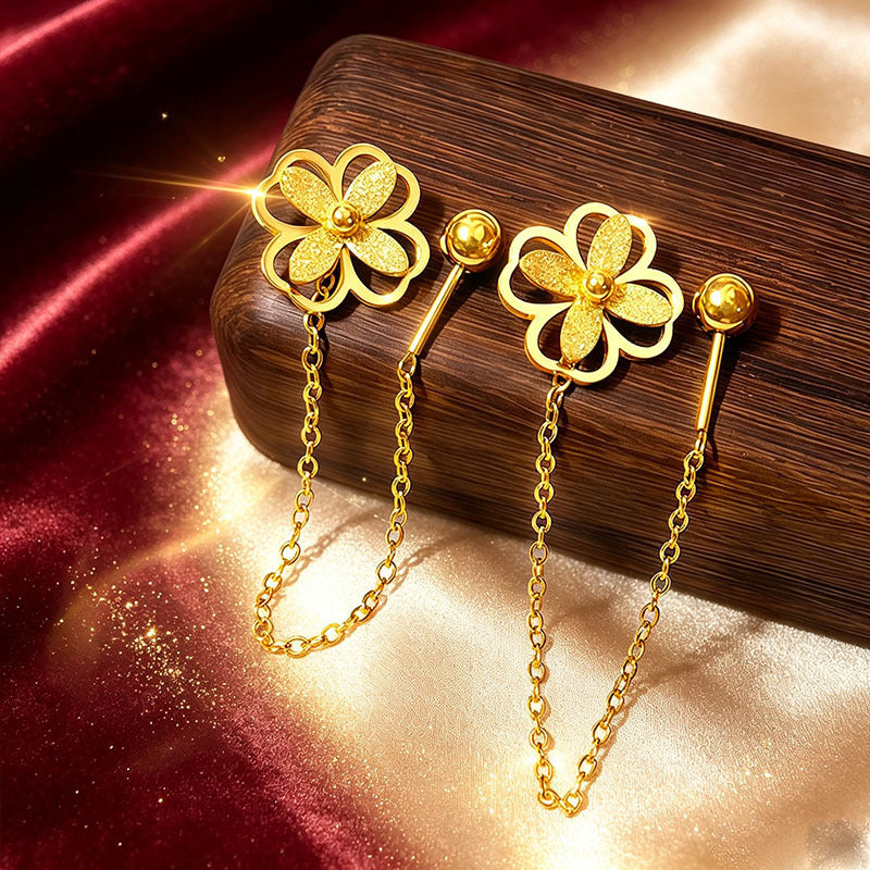 Designed Three-dimensional Matte Clover Drop Earrings With Tassels For Women