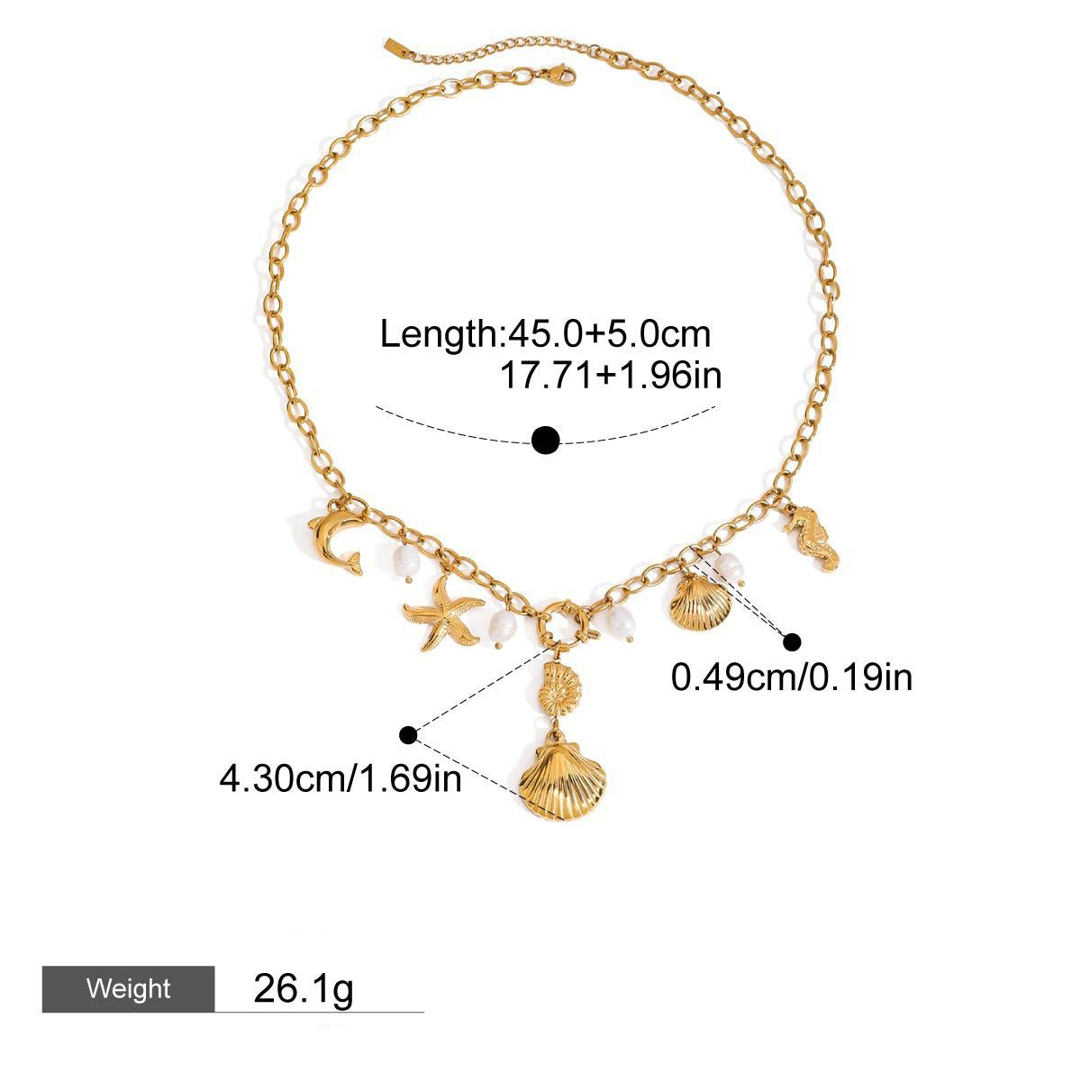 18K gold ocean element inlaid pearl design trendy unique earrings necklace bracelet ring set