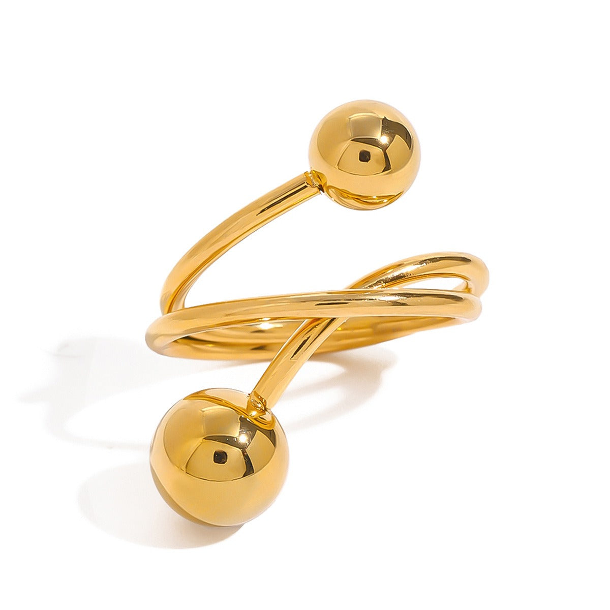 18K gold geometric lines with spherical design simple personality ring