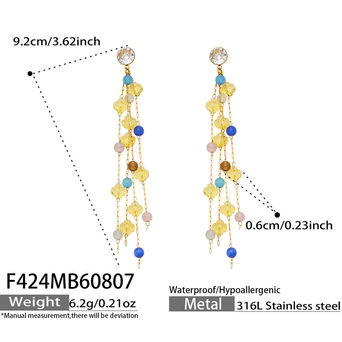Geometric Natural Crystal Zircon Earrings 18K Gold Plated Titanium Steel Fashion Women Ear Jewelry For Daily Dating Party Occasions