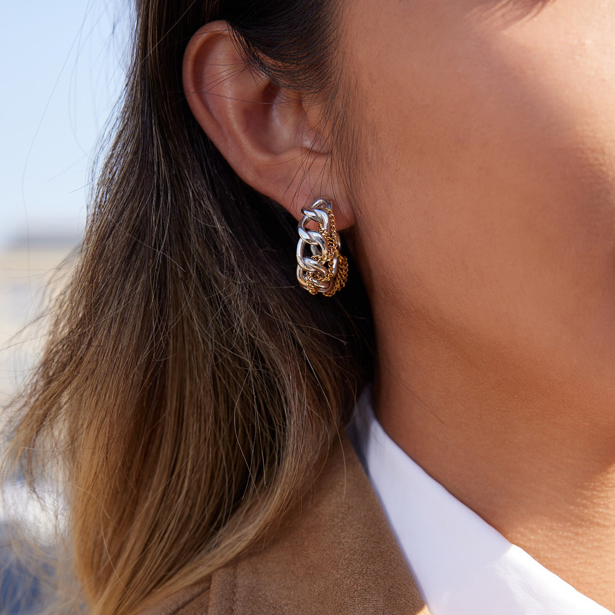 18K gold autumn/winter high-end tassel stud earrings